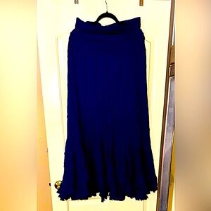 NWT Cute Options Navy Blue Maxi A-Line Pleated Skirt Boho Tiered Crochet Gypsy M